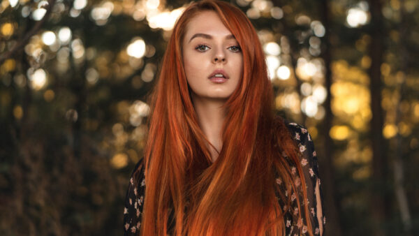 Wallpaper Red, Bokeh, Long, Girls, Girl, Hair, Dress, Wearing, Background, Model, Blur, Black, Standing