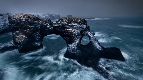 Wallpaper Nature, Sky, Rock, Stream, Blue, Ocean, Waves, Coast