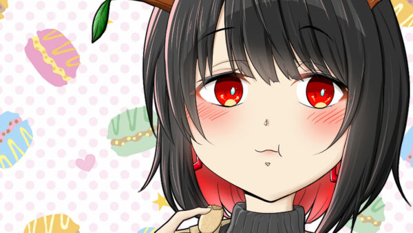 Wallpaper Girl, Background, Short, Red, Anime, Eyes, Cookies, Black, Hair