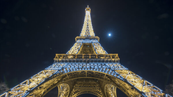 Wallpaper Sky, Paris, Desktop, Tower, Background, Mobile, Yellow, Eiffel, Moon, Lights, Dark, And, Decorated, Blue, Travel, With