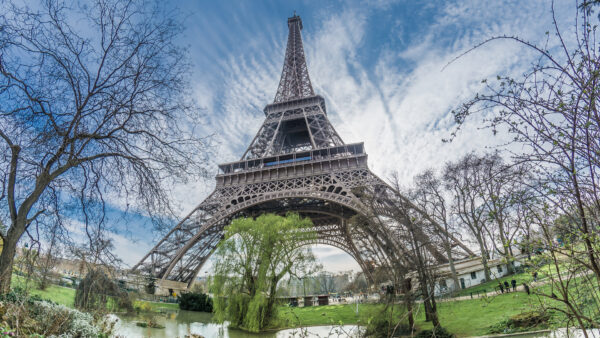 Wallpaper Tower, Sky, With, Eiffel, Upward, And, Paris, Travel, Clouds, Desktop, View, Background