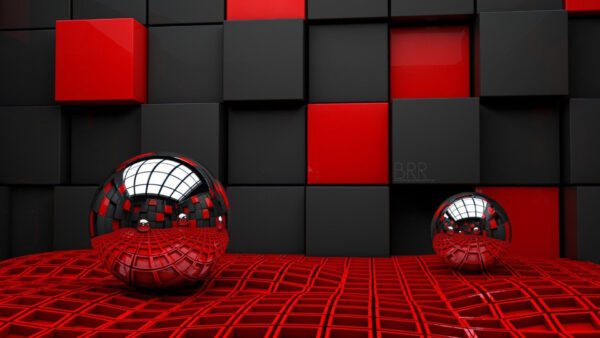 Wallpaper Silver, Red, Boxes, Abstract, Balls, Black, Square
