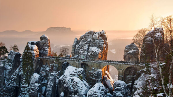 Wallpaper Bridge, Sandstone, Germany, Saxony, Elbe, Rock, Mountain, Mountains, Bastei, Travel