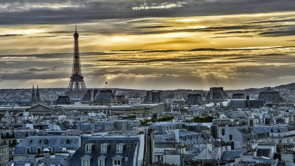 Wallpaper Cityscape, Eiffel, Travel, Sunbeam, With, Gray, Paris, And, Desktop, Tower, Clouds, Background, Around, Yellow