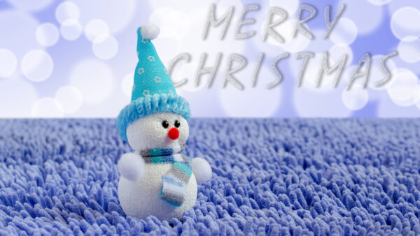 Wallpaper Desktop, Christmas, Blue, With, Toy, Snowman, White, Hat