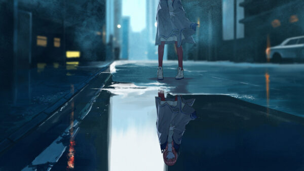 Wallpaper Kaf, Girl, Youtuber, Virtual, Anime, Reflection, Water