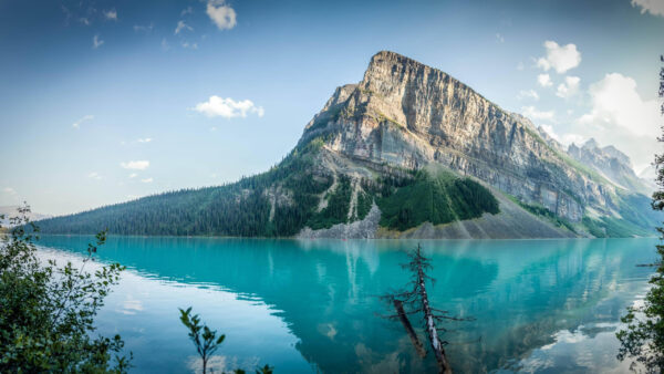 Wallpaper Ocean, Landscape, Sky, Under, Rock, Reflection, View, Mountains, River, Blue
