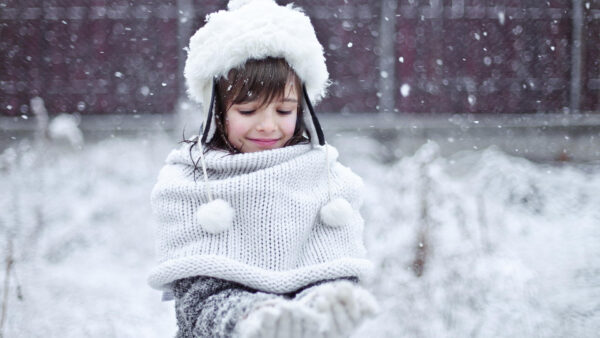 Wallpaper Dress, Falling, Desktop, Little, Hat, Knitted, Fur, And, White, Wearing, With, Girl, Cute, Snow, Playing, Woolen