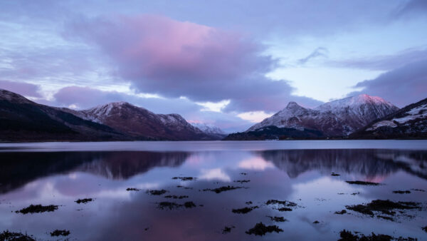 Wallpaper View, Snow, Under, Blue, Nature, Clouds, White, Landscape, Mountains, Reflection, Covered, Sky, Lake