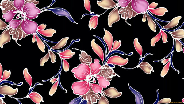 Wallpaper Flowers, Pink, Spoonflower, Desktop, Background, Black