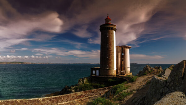 Wallpaper Bushes, Blue, Ocean, Nature, Sky, View, Clouds, Under, Lighthouse