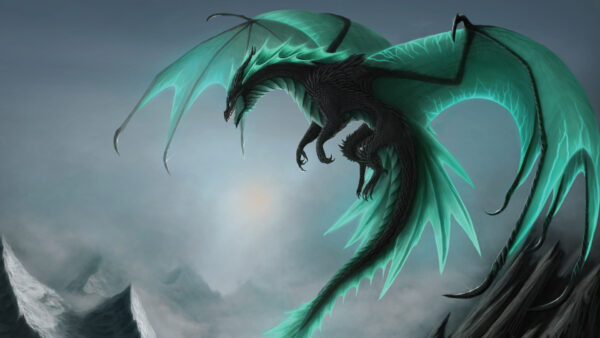 Wallpaper Black, Fantasy, Dreamy, Dragon, Above, Desktop, Flying, Mountain, And, Green