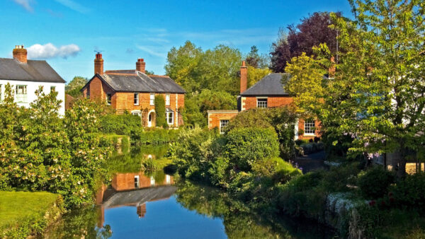 Wallpaper Town, Travel, River, Tree, House, England, Desktop