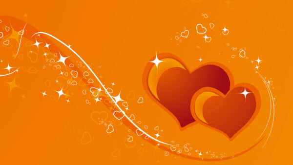 Wallpaper Sparkling, Background, Hearts, Love, Orange