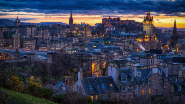 Wallpaper Scotland, City, During, Sunset, Buildings, Edinburgh