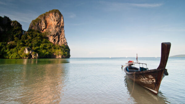 Wallpaper Rocks, Blue, Trees, View, Background, Sea, Sky, Water, Landscape, Mobile, Nature, Boat, Stone, Desktop