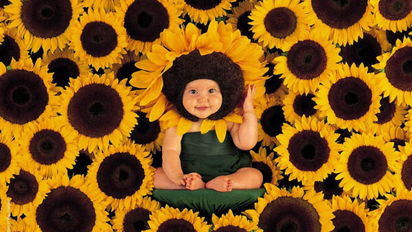 Wallpaper With, Baby, Wearing, The, Green, Cute, Flower, Sunflower, Headband, Desktop, Middle, Dress