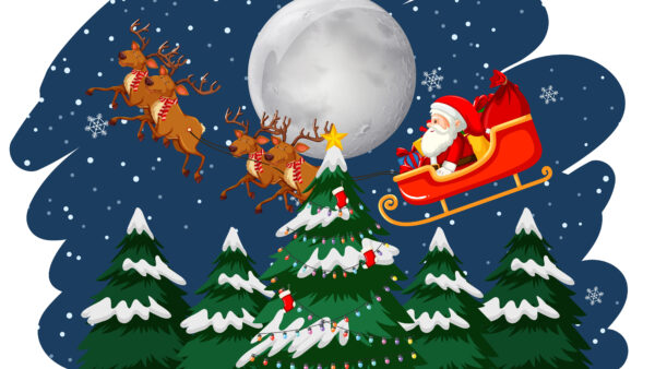 Wallpaper Santa, Christmas, Trees, Desktop, Claus, Moon, Background, Sky, Deers, Mobile