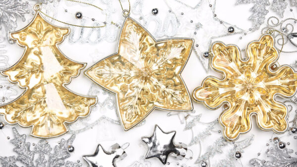 Wallpaper Star, Snowflake, Christmas, Silver, Gold, Ornaments, Desktop