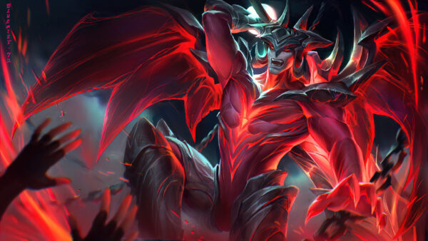 Wallpaper League, Red, Fire, Aatrox, Legends, Background