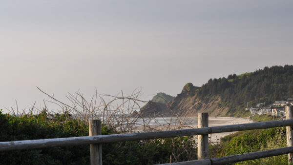 Wallpaper Ocean, Sky, Tree, Mobile, Nature, Background, Forest, Waves, Mountains, Wood, Blue, Fence, Bushes, Desktop