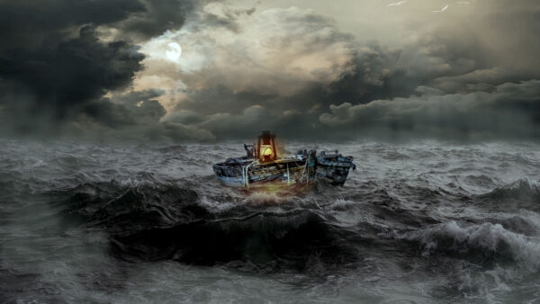 Wallpaper Boat, Storm, Overcast, Waves, Sea
