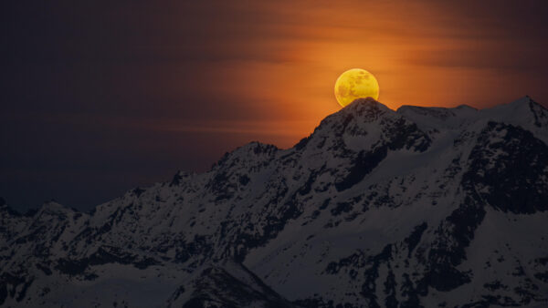 Wallpaper Mobile, Supermoon, Mountains, Desktop, Nature, Behind, Snowy, Rise
