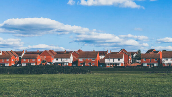 Wallpaper Blue, Sky, Grass, Field, Houses, Under, Mobile, Desktop, Beside