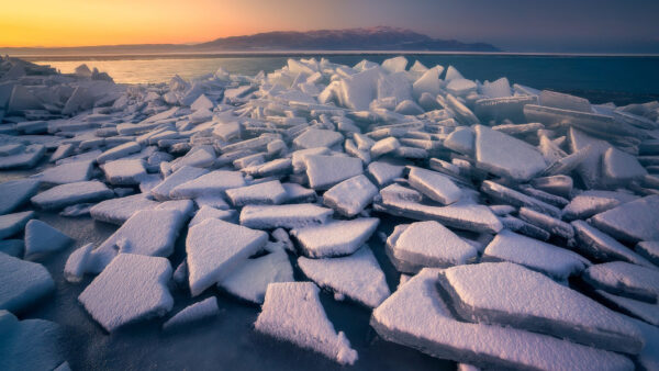 Wallpaper Sea, Rocks, Near, Nature, Blue, Background, Mountains, Desktop, Dark, Snow, Covered