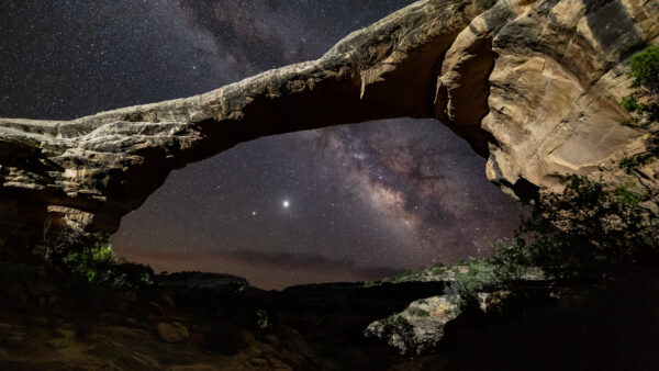 Wallpaper Mobile, Starry, Sky, During, Arch, Nighttime, Desktop, Rock, Mountains, Nature, Moon