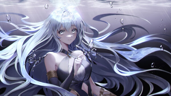 Wallpaper Anime, Blue, Girl, White, Hair, Dress, Long, With