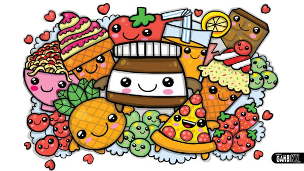 Wallpaper White, Desktop, With, Background, Food, Kawaii, Cartoon