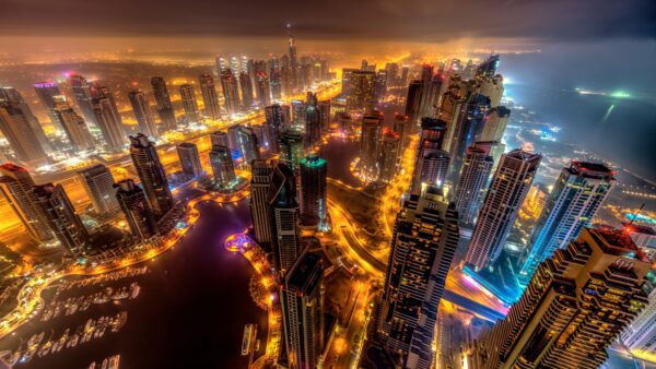 Wallpaper Top, View, Lights, Buildings, Dubai, Night