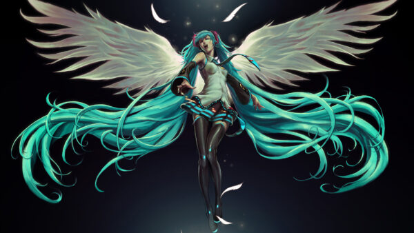 Wallpaper Hatsune, Angel, Miku, Wings