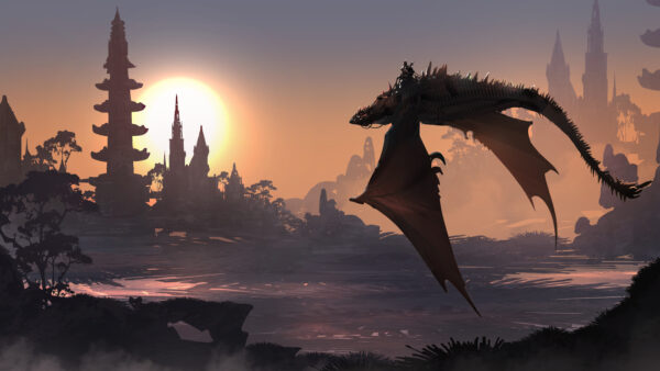 Wallpaper Flying, Back, Desktop, Man, Dragon, Having, Fantasy, Dreamy, High