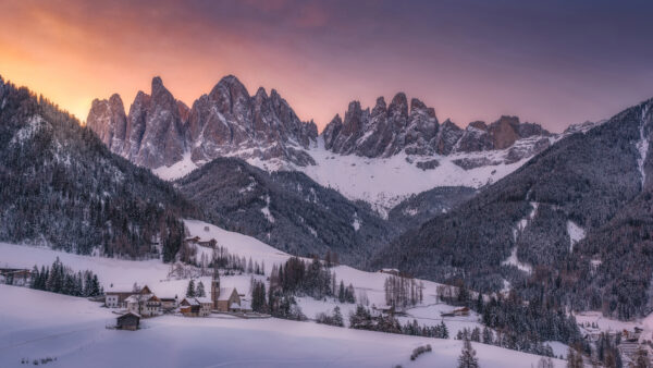 Wallpaper Snow, Sunrise, Background, Mobile, During, Village, Desktop, Covered, Travel, Mountains