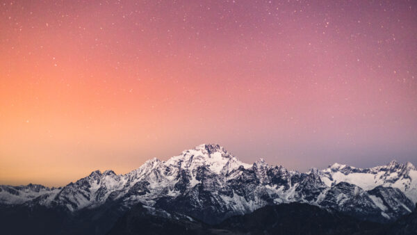 Wallpaper Mountains, Starry, Above, Nature, Snow, Covered, Sky