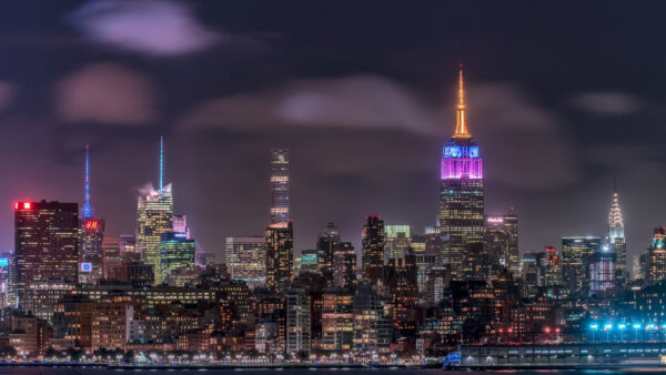 Wallpaper Nighttime, Colorful, Desktop, York, Buildings, Cityscape, New, Lights, During, With