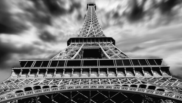 Wallpaper Desktop, Travel, And, Tower, Paris, Black, White, Shallow, Upward, Eiffel, Clouds, Background, With, View