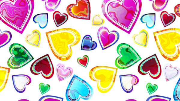 Wallpaper Blue, Desktop, Yellow, Hearts, Pink, Abstract, Colorful, Green, Red
