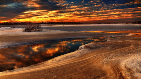 Wallpaper Reflection, Cloud, Lake, Desktop, With, Fiery, Desert, Nature, Sunset, During
