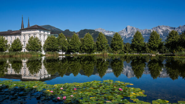 Wallpaper Mountain, Travel, Austria, Reflection, Alps, River, With, Abbey, Desktop, Monastery