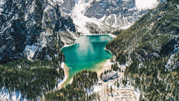 Wallpaper Landscape, Scenery, Covered, Nature, Water, Forest, Lake, Blue, Snow, Trees, Desktop, Green, Mobile, Mountains, View