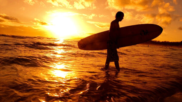 Wallpaper Desktop, Sunset, Clouds, Sky, Seashore, With, Background, Man, Surfboard