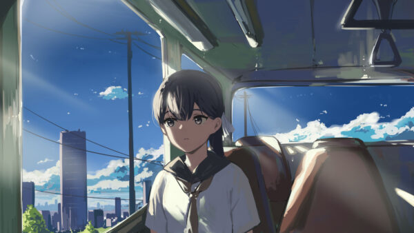 Wallpaper Girl, Anime, School, Buildings, Uniform, Train, Nature