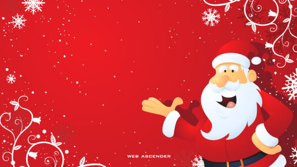 Wallpaper Red, Flowers, Leaves, Background, Snowflake, Santa, With, Claus