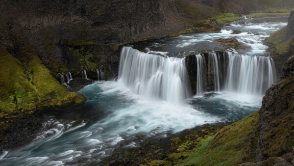 Wallpaper Nature, Waterfall, Mountain, Between, From, Greenery, Beautiful, Rock, Stream