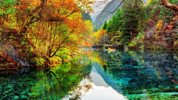 Wallpaper Colorful, Greenery, Scenery, Reflection, Trees, Autumn, Lake, Mountain, Beautiful
