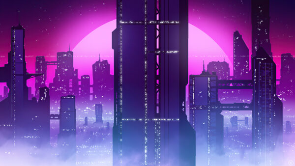 Wallpaper City, View, Synthwave, Vaporwave, Desktop