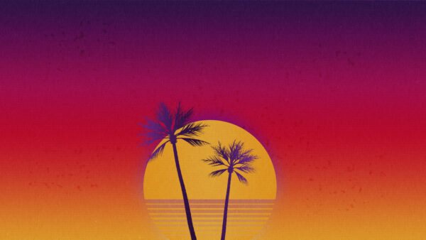 Wallpaper Trees, Sunset, Vaporwave, Background, Desktop